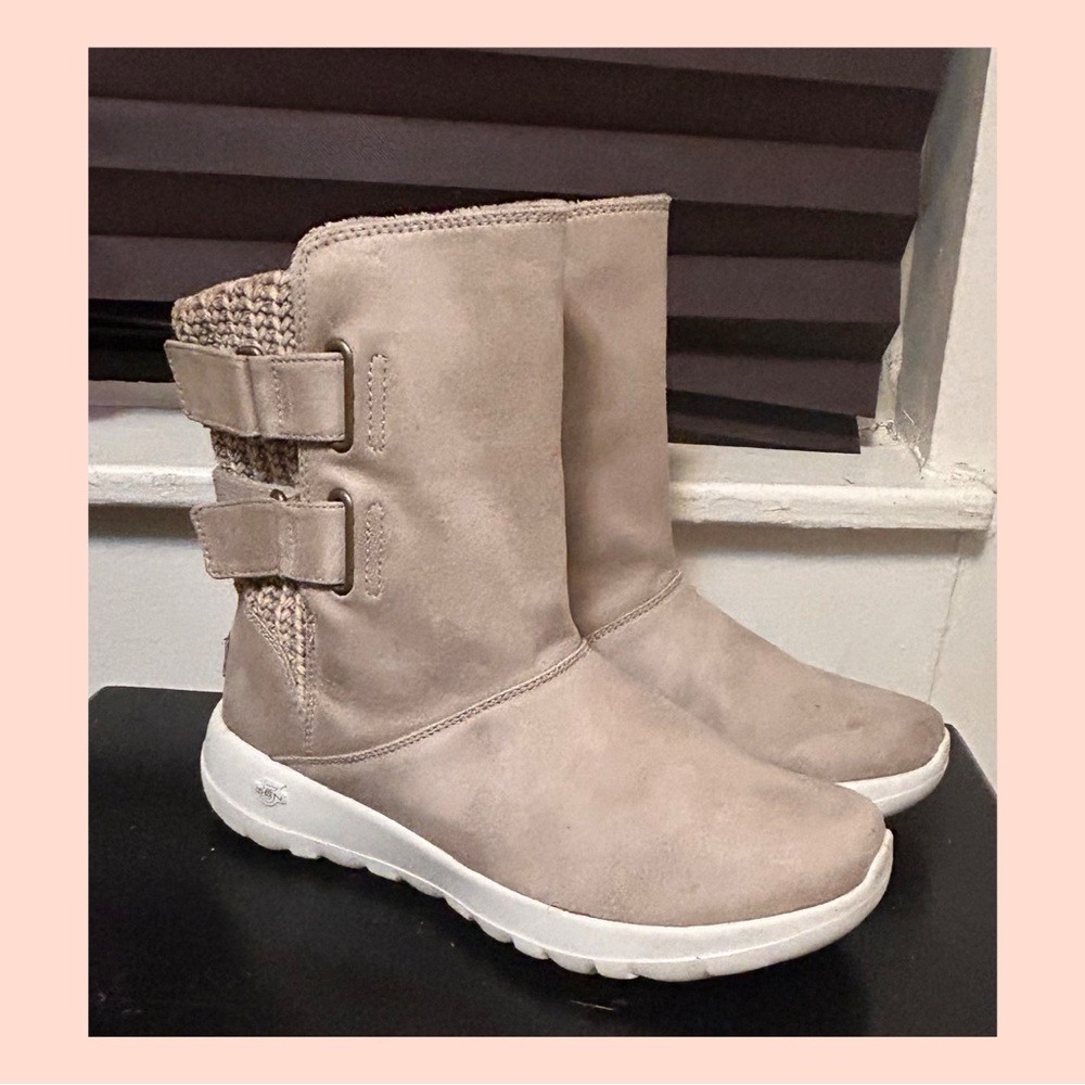Skechers Air Cooled GoGa Mat Beige Winter Boots with Knit Accents